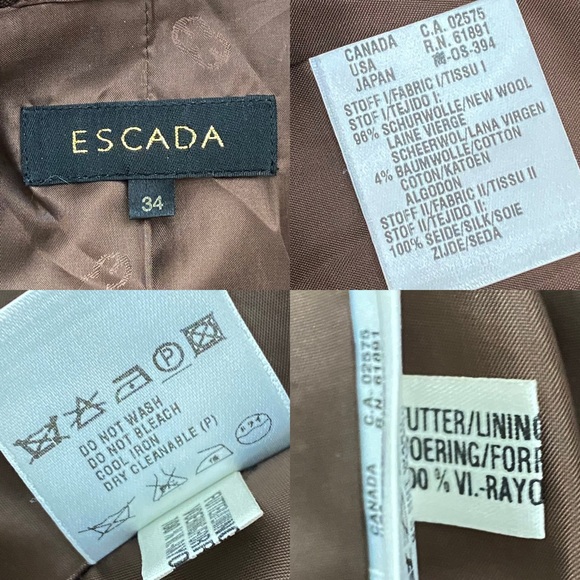 Rare Vintage ESCADA Wool Blend Double Breasted Square Print Brown Blazer Size 34 - Picture 14 of 16